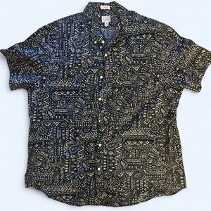 JCrew Navy Blue Paisley Shirt, Cotton/Linen Blend, Size XL